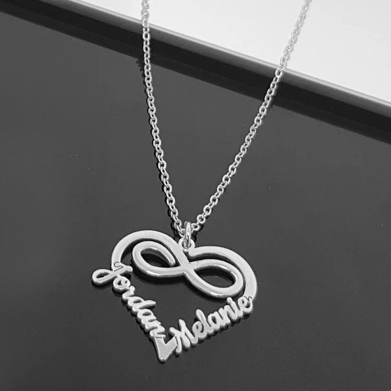 "Infinity together" Personalized Heart 2 Name Necklace Valentines Day Gift for Her