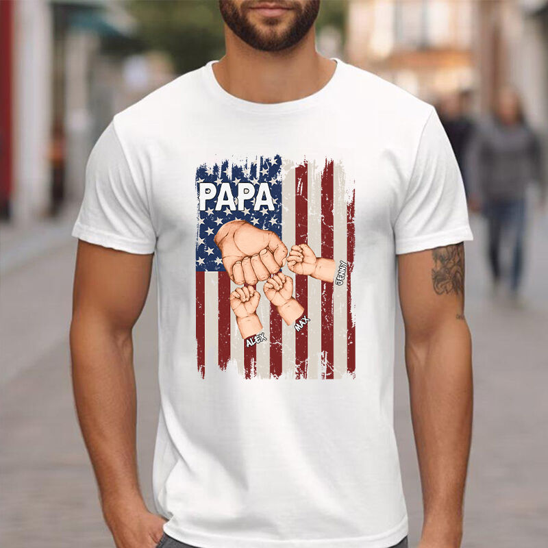 Personalized T-shirt Fist Bump Stars and Stripes Pattern Design with Custom Names Cool Gift for Father's Day