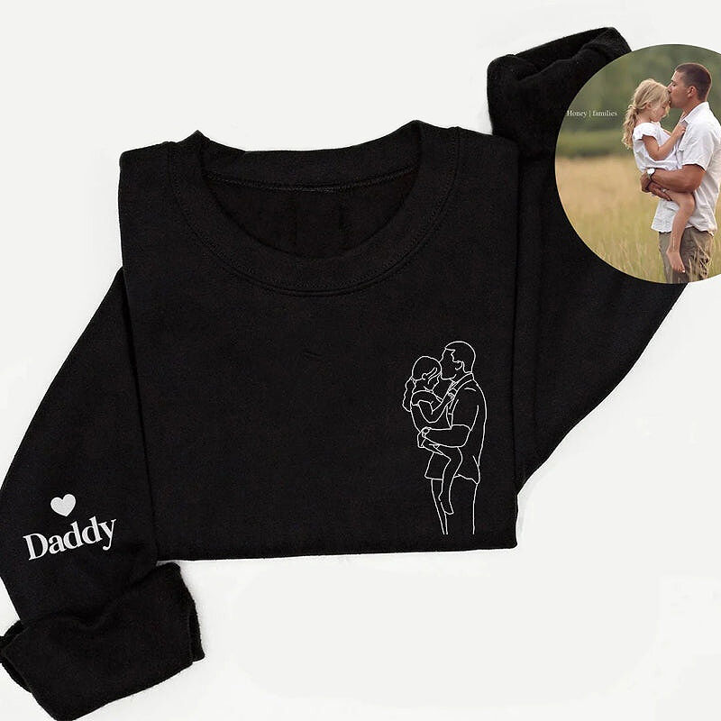 Personalized Sweatshirt Good Time with Daddy Custom Embroidered Line Photo Design Great Gift for Father's Day