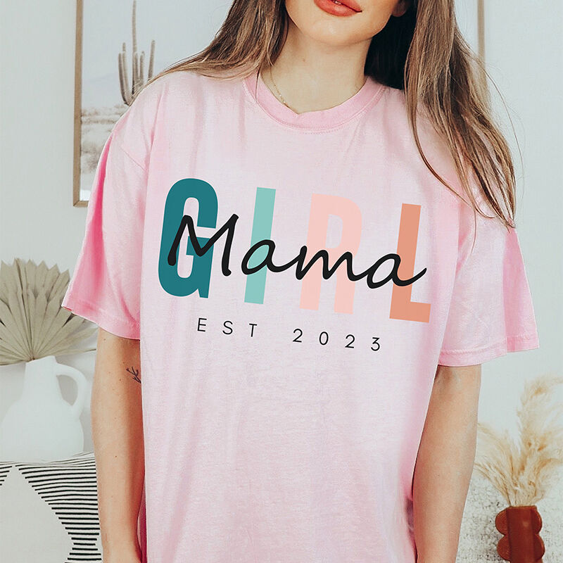 Personalized T-shirt Girl and Boy Mama with Custom Date Design Attractive Gift for Mother's Day