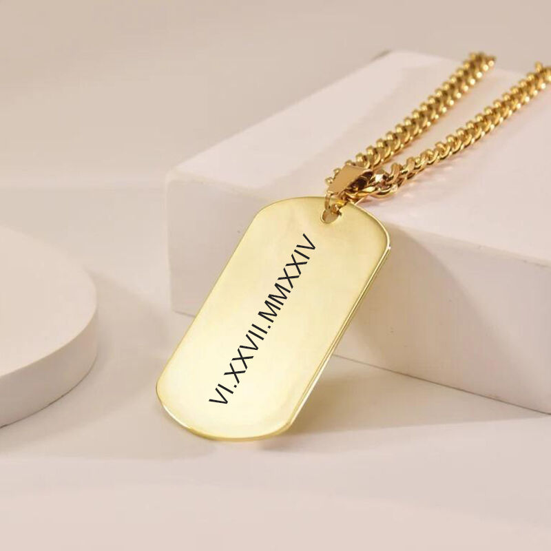 Gepersonaliseerde Dog Tag ketting aangepaste Romeinse datum geschenk voor verjaardag