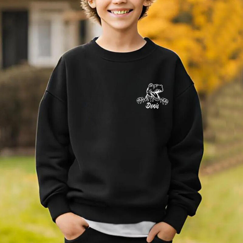 Personalized Kids Sweatshirt Custom Name Band Dinosaur Pattern Gift For Boys