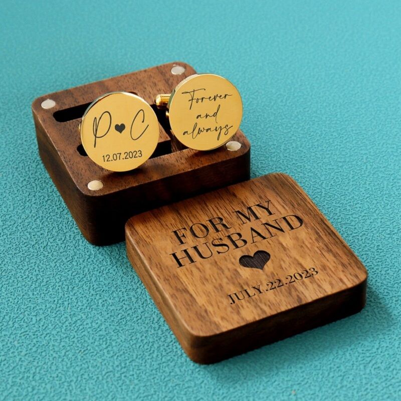 Personalized Custom Cufflink Initial Date Design Unique Men's Accessory Wedding Gift for Husband