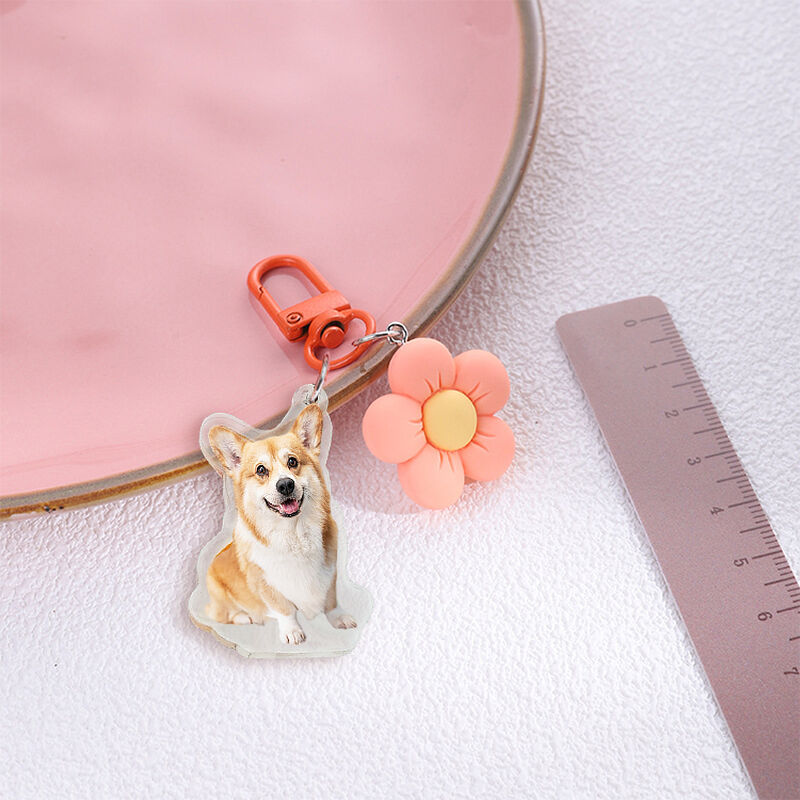 Personalized Acrylic Photo Keychain With Flower Decoration Cute Gift For Girls