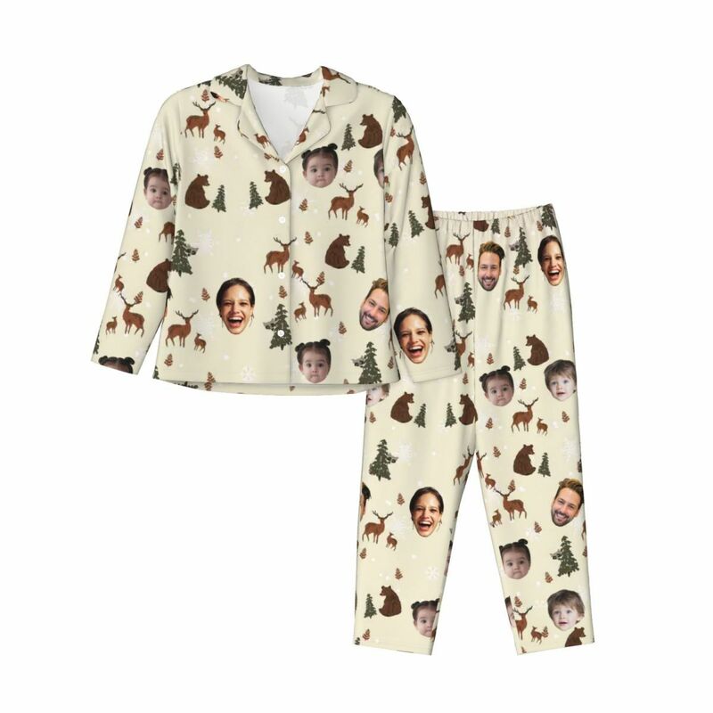 Personalisierte Pyjamas mit kundenspezifischen Fotos Bär Rentier Weihnachtszeit-Muster-Design Perfektes Geschenk für die Familie