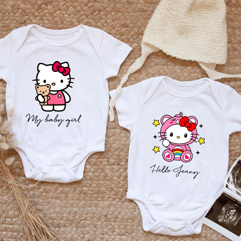 Personalized Baby Onesie Custom Cute Kitty Pattern Design Adorable Baby Shower Gift for New Mom