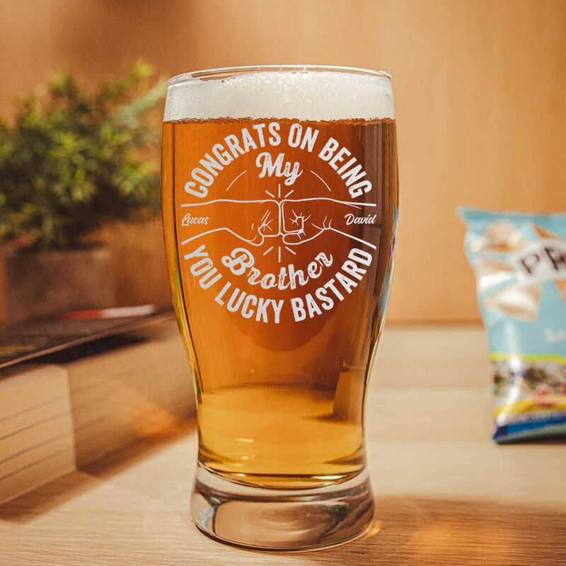 Personalized Name Beer Glass with Fist Pattern Best Gift for Brother