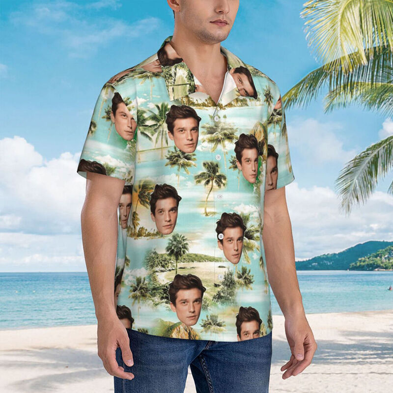 Personalized Hawaiian Shirt Custom Photo Retro Rainforest Print Holiday Look for Men