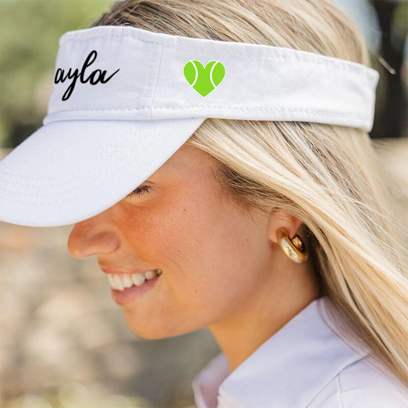 Visera de gorra de tenis personalizada con nombre personalizado, pelota de tenis, diseño de corazón, regalo exquisito para amantes de los deportes