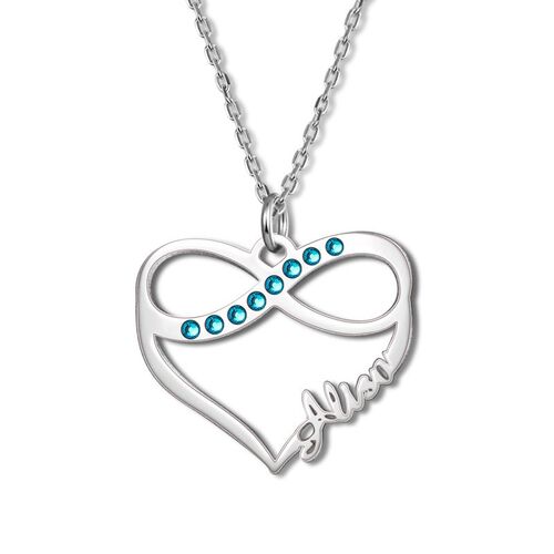 "Liebe im Herzen" Infinity Herz Name Halskette mit Geburtsstein