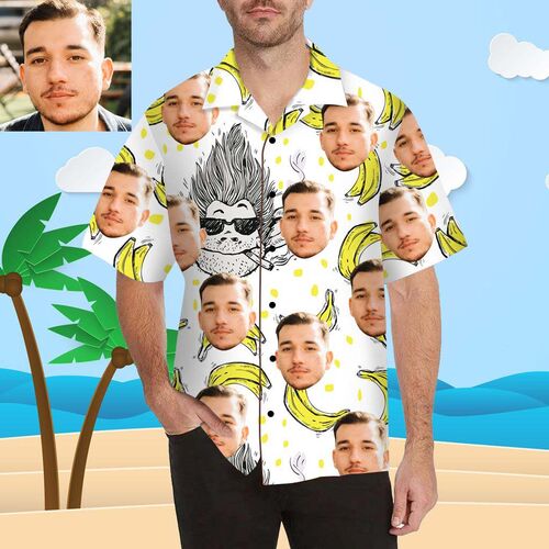 Chemise hawaïenne pour homme avec impression sur tout le corps, personnalisée avec un singe et une banane