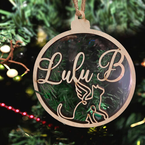 Custom Name With Cat Angel Pattern Christmas Wood Decoration