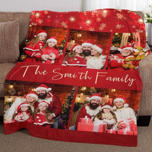 Personalisierte Weihnachtsdecke mit 5 Bildern für Familie