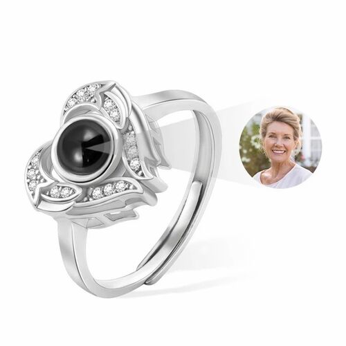 Personalized Heart Photo Projection Ring With Diamond for Special One's Birthday