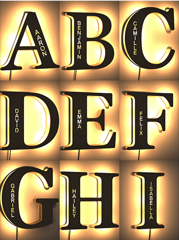 Custom Light Up Letter Name Sign Alphabet Wall Wooden Name Light Night Light