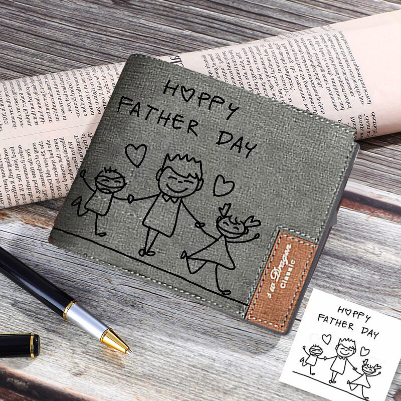 Custom Hand Drawing With Text Men's Wallet For Father's Day