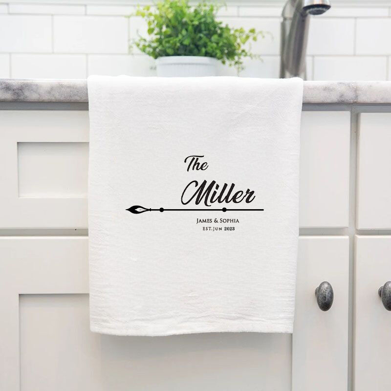 Personalized Towel with Custom Name and Date Artistic Line Design Unique Gift for Couple