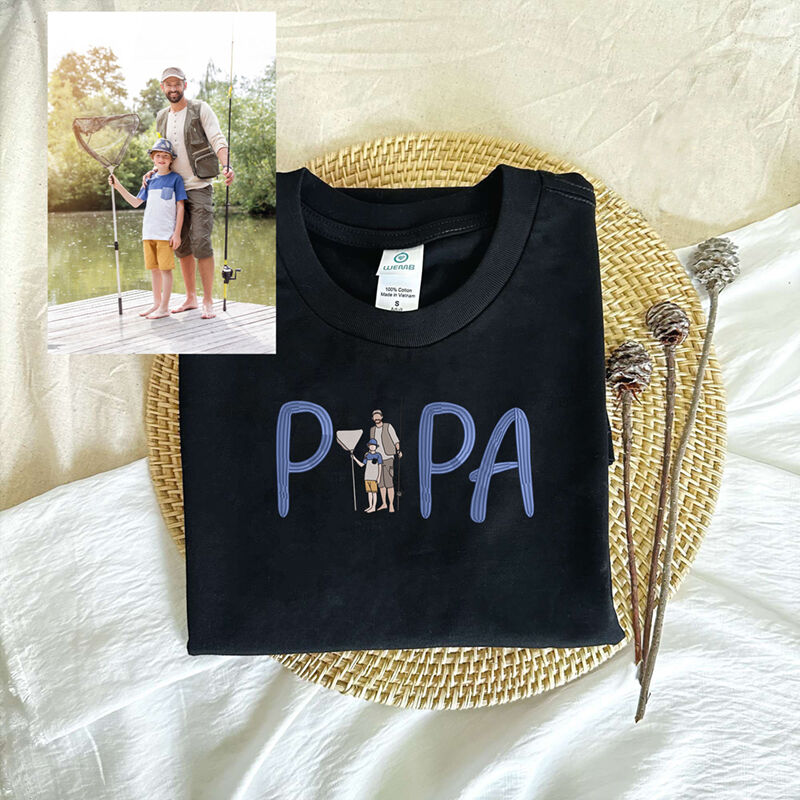 Felpa personalizzata ricamata a colori con foto di papà e bambino PAPA Design Regalo creativo per il papà