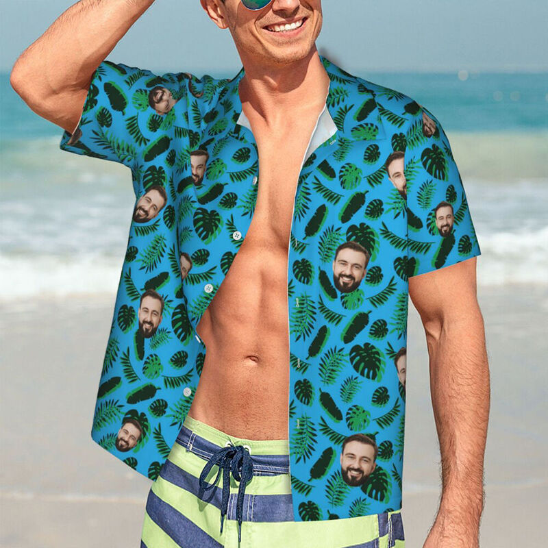 Camicie hawaiane personalizzate Design delle foglie Camicia da spiaggia Aloha personalizzata per uomo