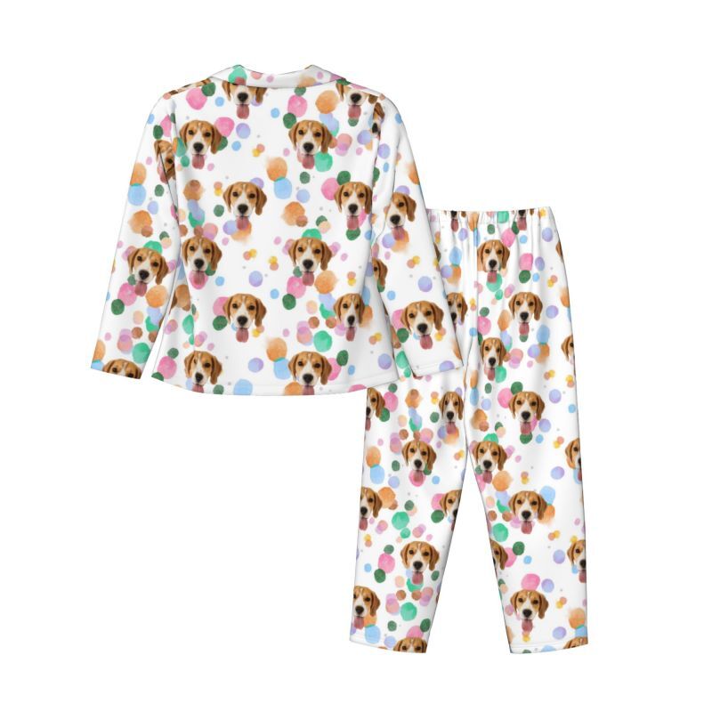 Personalized Pajamas Custom Pet Photo Colorful Ink Dots Pattern Design Vibrant Gift for Her Family