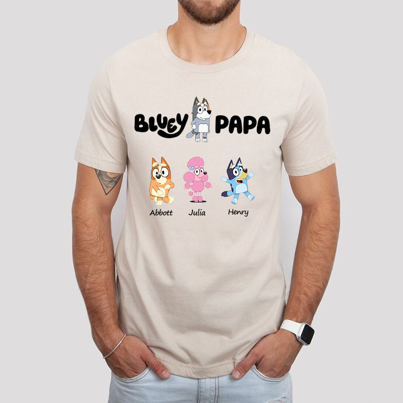 Personalized T-shirt Bluey Papa Custom Kids Cartoon Pattern Design Perfect Gift for Grandpa