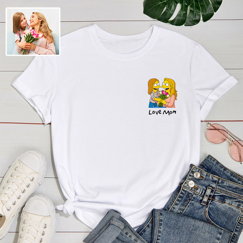 Personalized T-shirt Custom Mom and Kids Photo Simpson Cartoon Style Design Funny Gift for Mother
