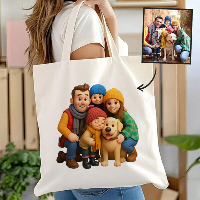 Personalisierte Canvas-Tasche Cartoon-Foto Familienporträt Tasche für Kleinigkeiten Geschenk für Mama