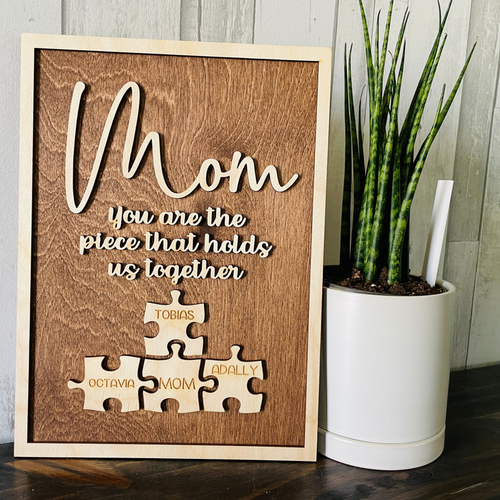Cadre Signe de puzzle de maman en bois personnalisé fait à la main