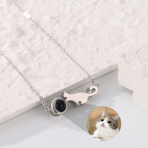 Sterling Silver Personalized Cat Photo Projection Necklace Gift for Kids