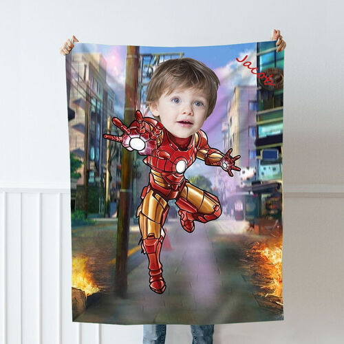 Personalized Custom Photo Blanket Anime Character City Street Background Flannel Blanket Gift