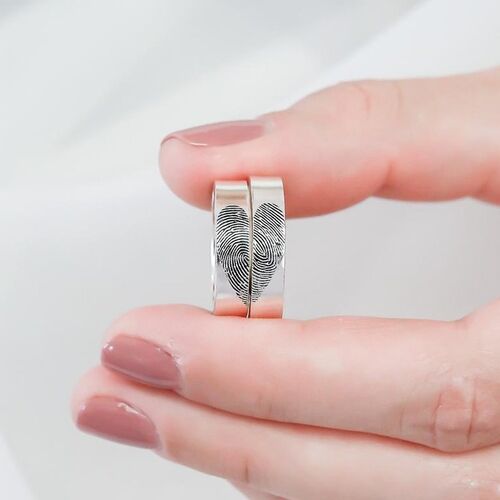 Personalized Couple Fingerprint Ring Gift for Him/Her