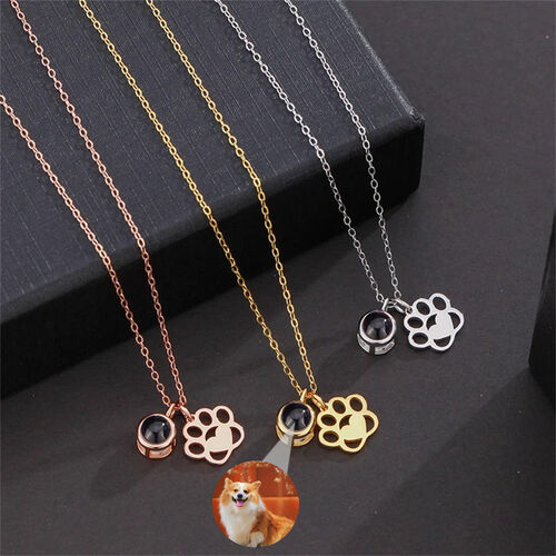 Personalized Paw Print Photo Projection Necklace With Cute Heart for Pet Lover