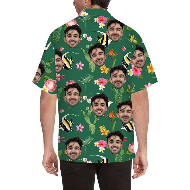 Custom Face Fish and Plants Men's All Over Print Hawaiian Shirt