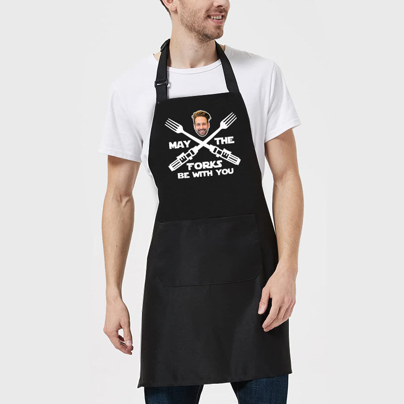 Personalized Picture Apron Creative Gift for Family "May the Forks Be with You"