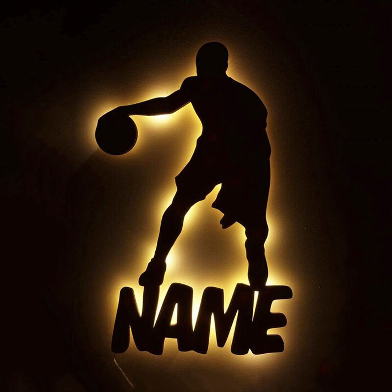 Personalized Wooden Lamp Play Basketball Pattern Creative Gift for Sporty Family and Friends
