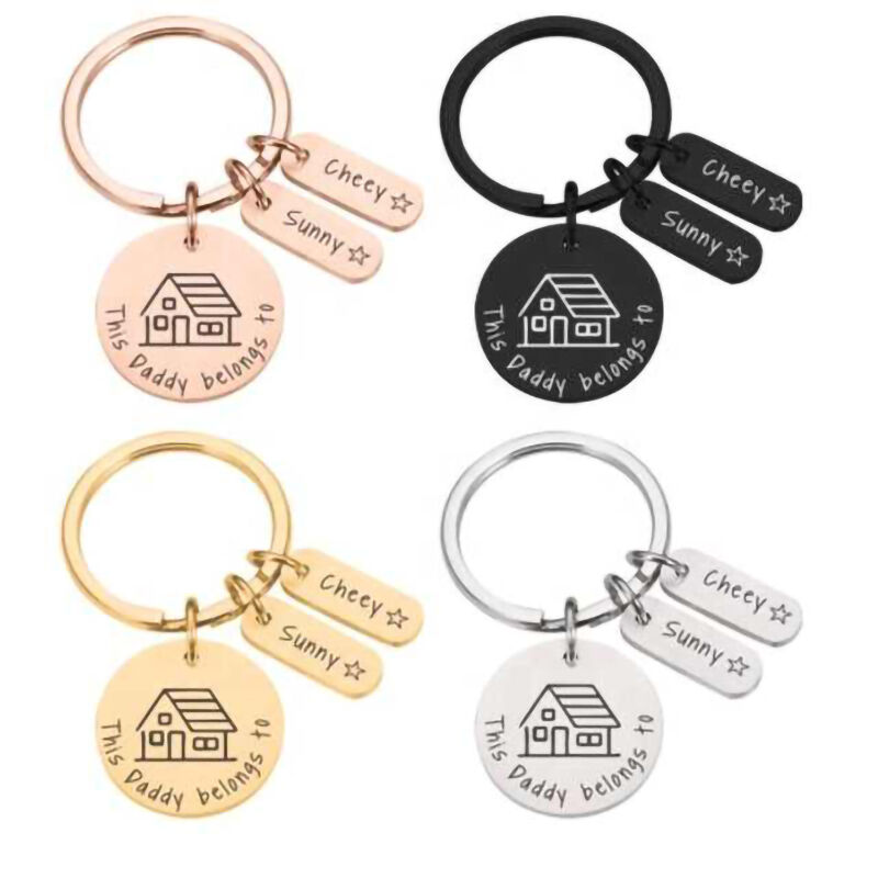 Schlüsselanhänger mit individuellem Namen und Hausmuster Stilvolles Geschenk für Papa
