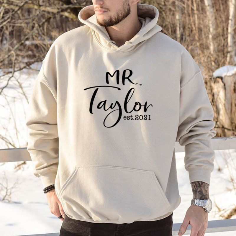Personalized Hoodie with Custom Name and Year Attractive Mr Design Great Gift for Couple