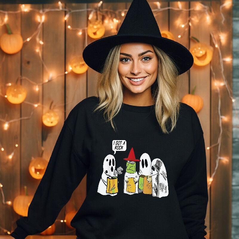 Cool Style Sweatshirt with Ghost Pattern Perfect Halloween Gift "I Got A Rock"