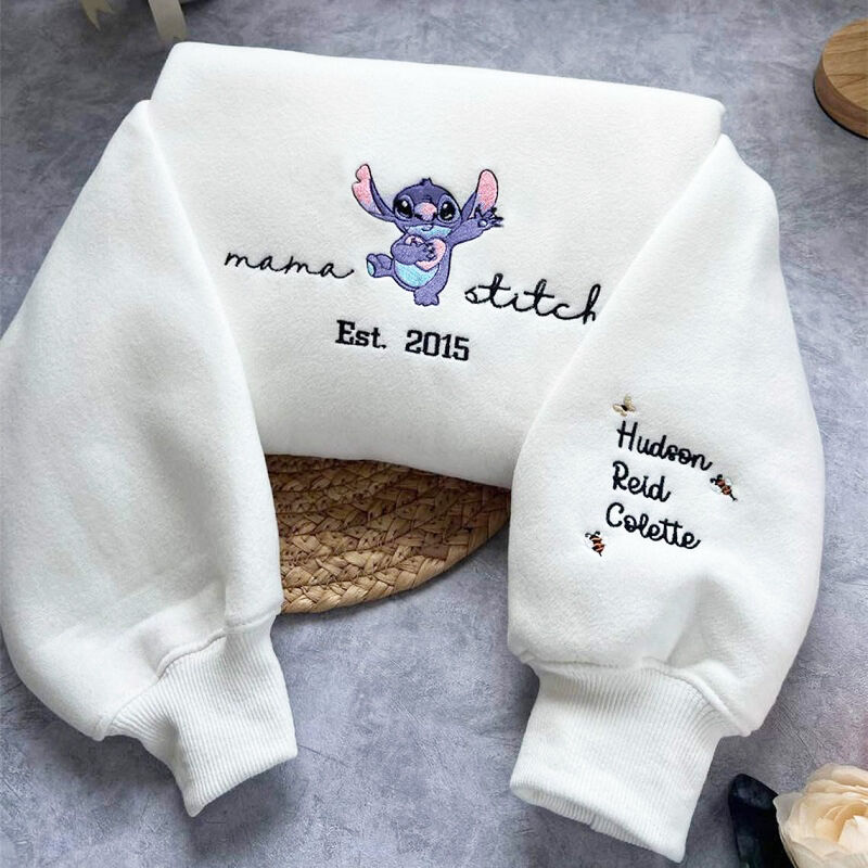 Personalisiertes Sweatshirt gestickte Mama Stich mit benutzerdefinierten Namen Design Attraktives Geschenk zum Muttertag