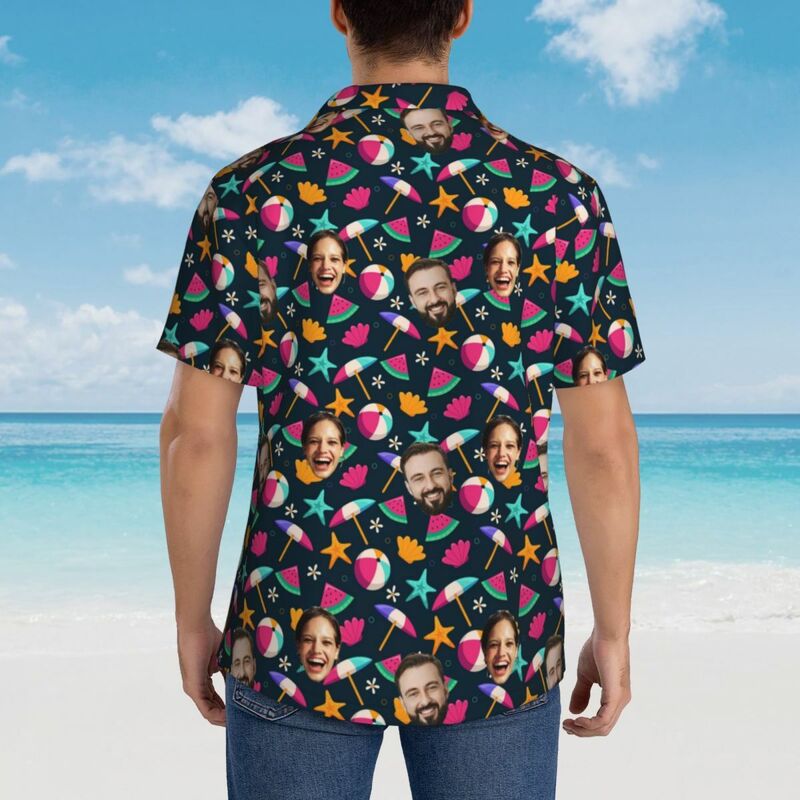 Camicia hawaiana personalizzata con ombrello da spiaggia Abbigliamento estivo per uomo