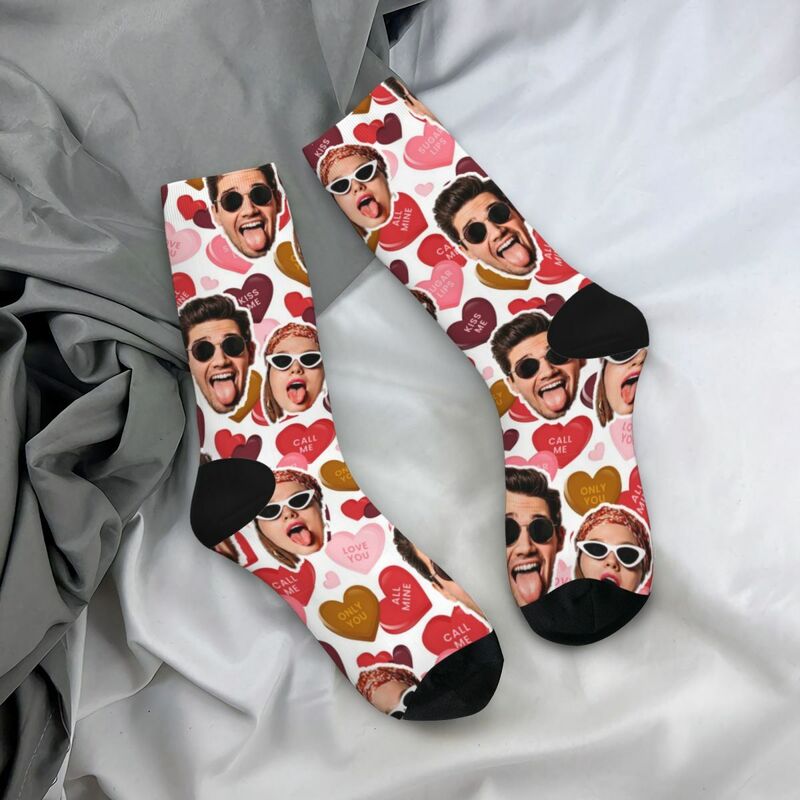 Custom Face Socks Pink Trendy Mid-Tube Socks Add Couple Photos for Girlfriend