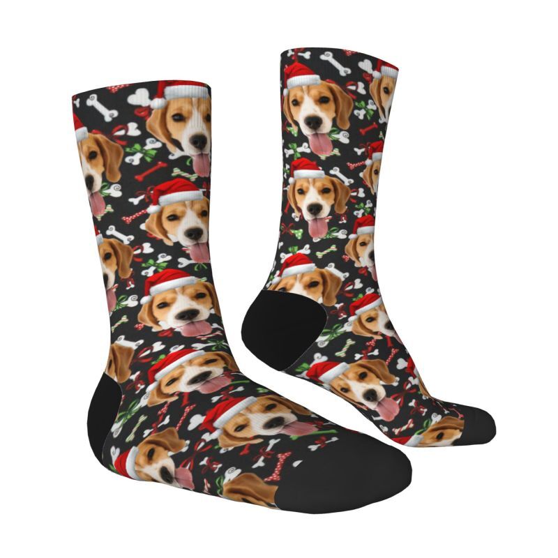 Chaussettes de visage personnalisées Photo d'animal de compagnie personnalisée portant un chapeau de Noël Cadeau pour les amoureux des animaux