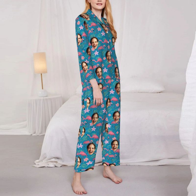 Personalisierte Pyjamas benutzerdefinierte Foto Flamingo Blumenmuster künstlerisches Design kreatives Geschenk für die Familie