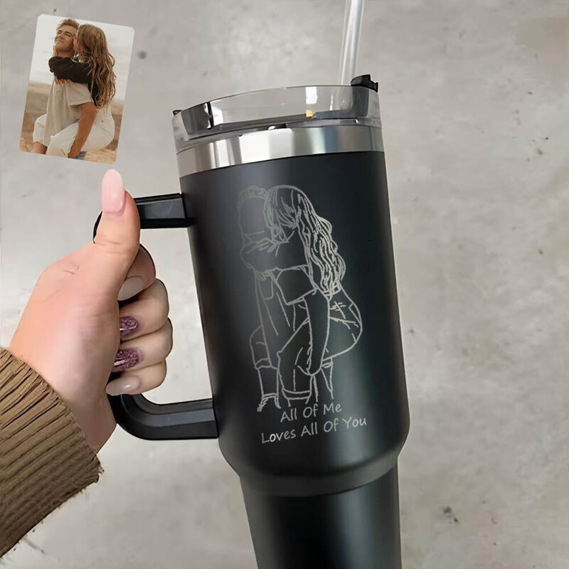カップル 写真 イラスト メッセージ 蓋付き ストロー付き 1182ml 真空断熱 保温 保冷 タンブラー オリジナル