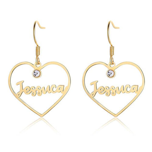 "Heart Memory" Personalized Name Earrings With Birthstone