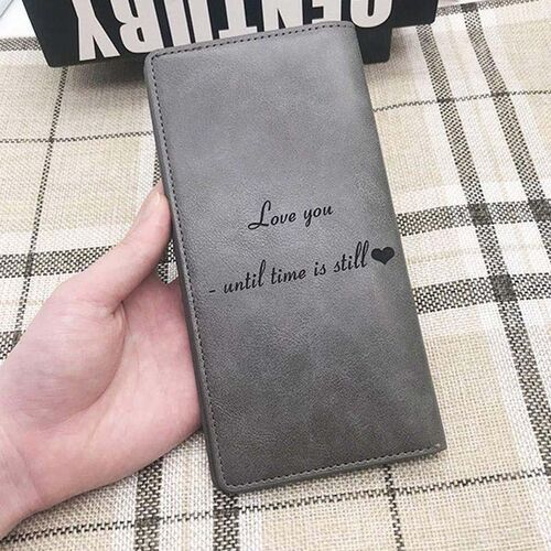 Long Wallet In Grey Leather With Personalized Color Printing Photo-For Father