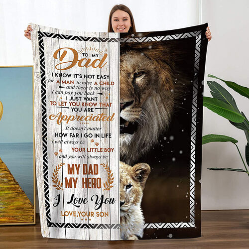 Personalized Flannel Letter Blanket Lion Pattern Blanket Gift from Son for Dad