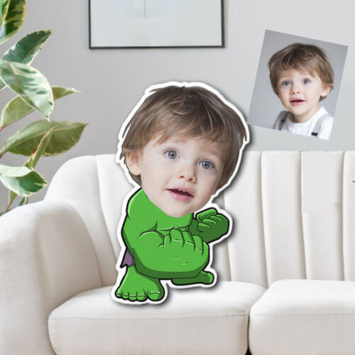 Custom Face Pillow Green Strong Boy Minime 3D Portrait Personalized Photo Pillow Funny Gift