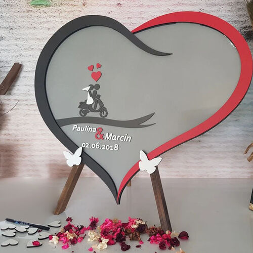 Personalized Heart Wedding Wooden Acrylic Custom Name Guest Book