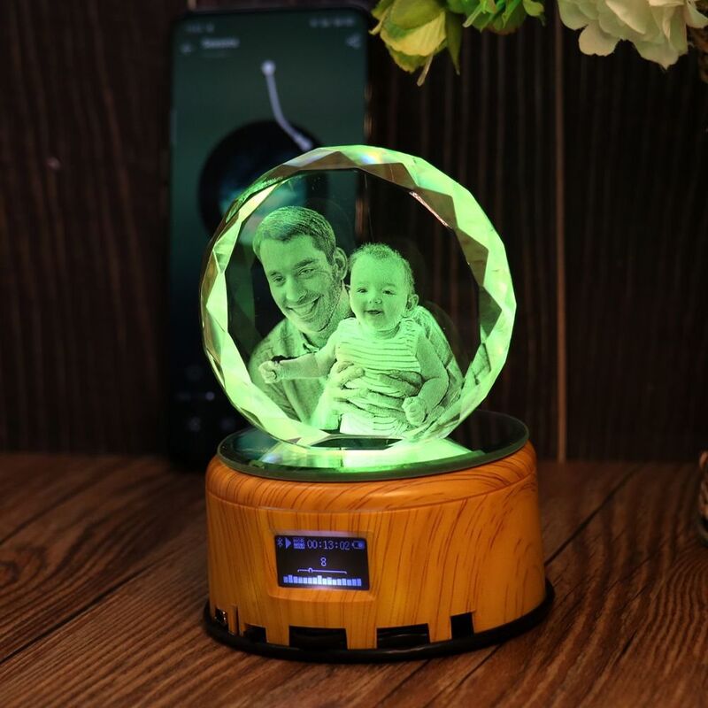 Personalized  Bluetooth Photo Crystal Circular Polyhedron With Speaker Lamp Base